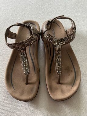 Aetrex Brown Jeweled T-Strap Sandal